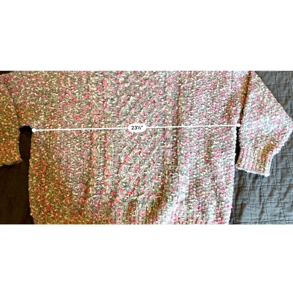 Grey Pink Confetti Cable Knit Popcorn Sweater B5152 Relaxed Fit Womens‎ SM